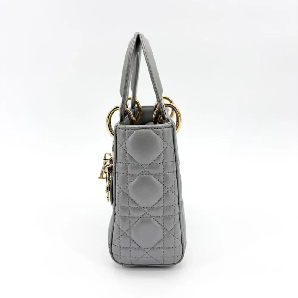 Dior Mini Lady Dior Bag Steel Grey Lambskin Gold Hardware